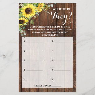 Where were They Sunflowers Bridal Shower Game Card