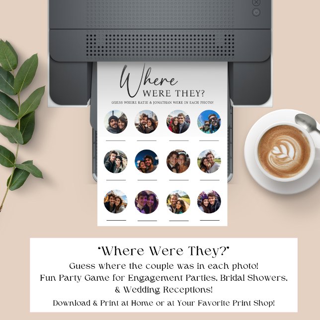 Where Were They Wedding Engagement Game 12 Photos Poster (DOWNLOADABLE Where Were They Wedding Engagement Game for 12 Photos)