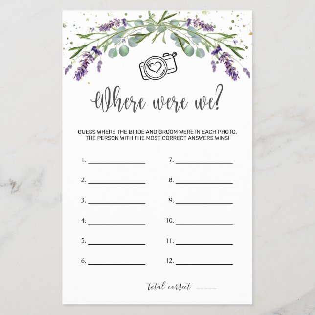  Where Were We Bridal Game Eucalyptus Lavender Flyer (Front)