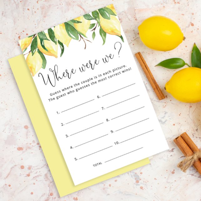 Where Were We Watercolor Lemon Bridal Shower Game (Creator Uploaded)