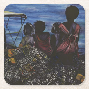 Where's Daddy? Harbour Island, Bahamas Square Paper Coaster