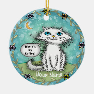 Wheres My Coffee Scraggles Cat  Ceramic Tree Decoration