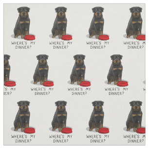 Where's My Dinner? Rottweiler with Red Dog Dish Fabric