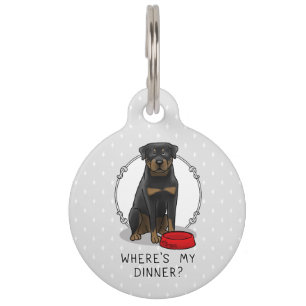 Where's My Dinner? Rottweiler with Red Dog Dish Pet Tag