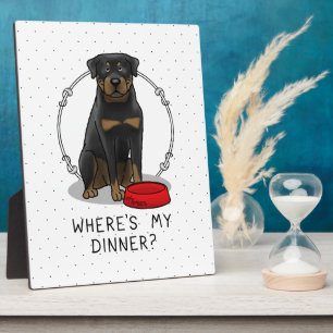 Where's My Dinner? Rottweiler with Red Dog Dish Plaque