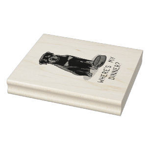 Where's My Dinner? Rottweiler with Red Dog Dish Rubber Stamp
