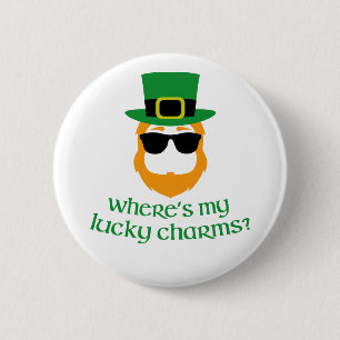 Where's My Lucky Charms? St Patrick Day Leprechaun 6 Cm Round Badge