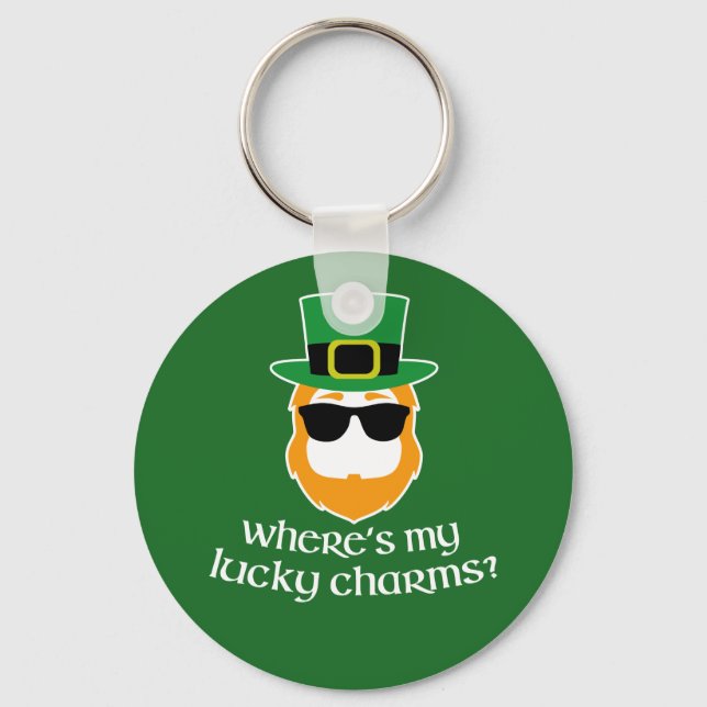 Where's My Lucky Charms? St Patrick Day Leprechaun Key Ring (Front)