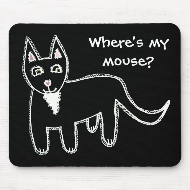Where's my mouse? Black Cat Mouse Mat (Front)