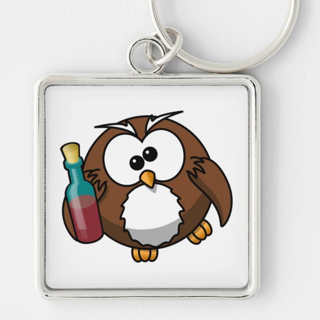 "WHERE'S THE PARTY?" DRUNK OWL KEY RING (Front)