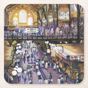 Where's the Women's Water Closet? Budapest Square Paper Coaster
