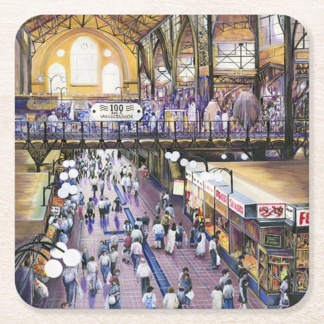 Where's the Women's Water Closet? Budapest Square Paper Coaster (Front)