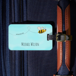 Wherever bet travels flying at blue sky luggage tag