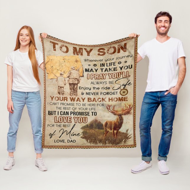 Wherever Your Journey In Life - Deer Dad To Son Fleece Blanket (In Situ)