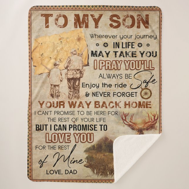Wherever Your Journey In Life - Deer Dad To Son  Sherpa Blanket (Front)