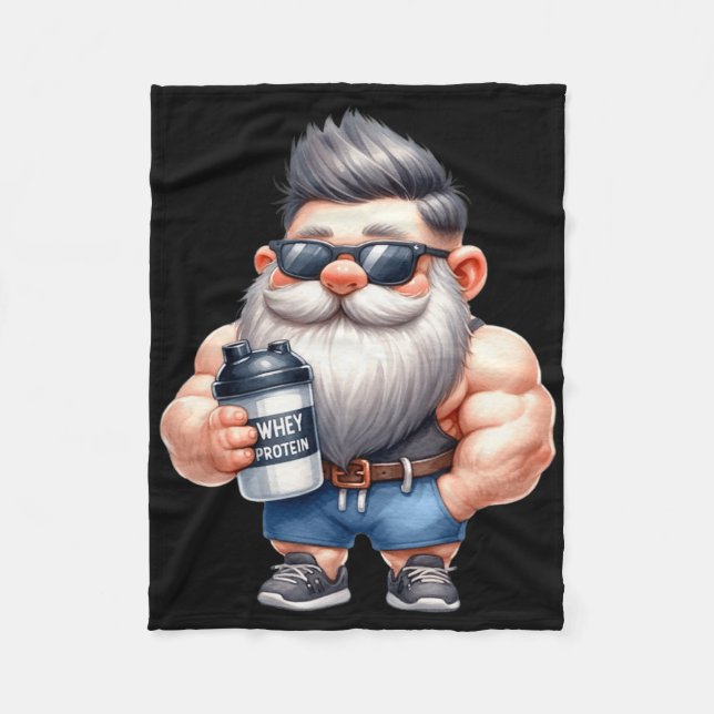 Whey Protein Gnome Dad Funny Bodybuilder Graphic F Fleece Blanket (Front)