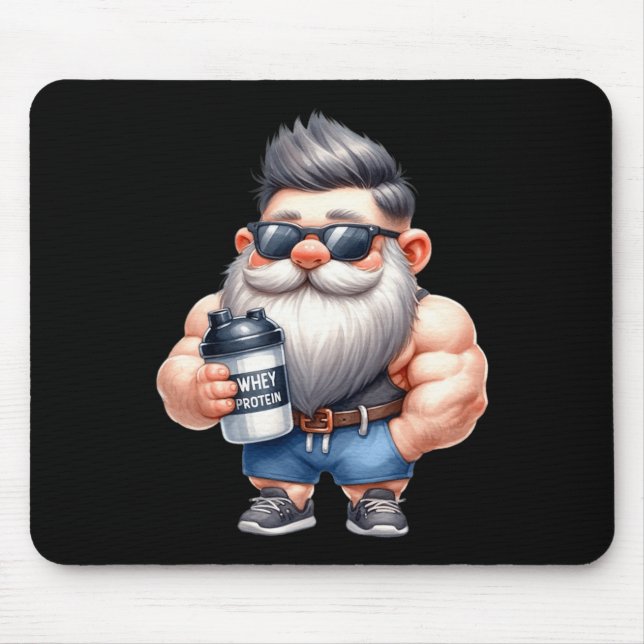 Whey Protein Gnome Dad Funny Bodybuilder Graphic F Mouse Mat (Front)