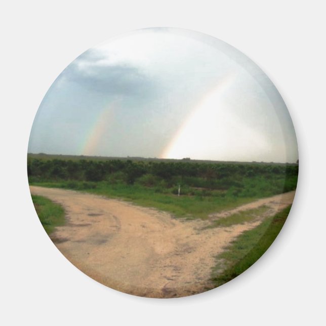 'Which way now?' Double Rainbow at Crossroads... Magnet (Front)