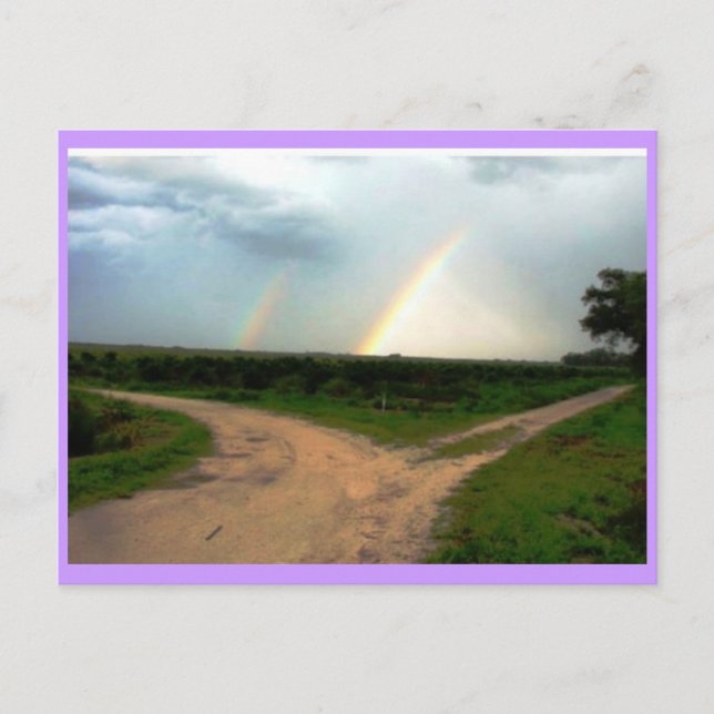 WHICH WAY NOW, DOUBLE RAINBOW AT CROSSROADS POSTCARD (Front)