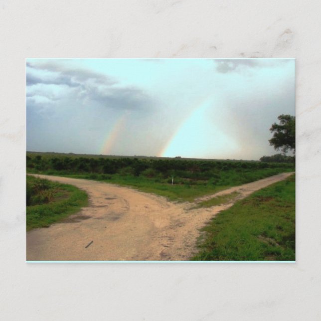 Which way now~Double Rainbow at Crossroads Postcard (Front)