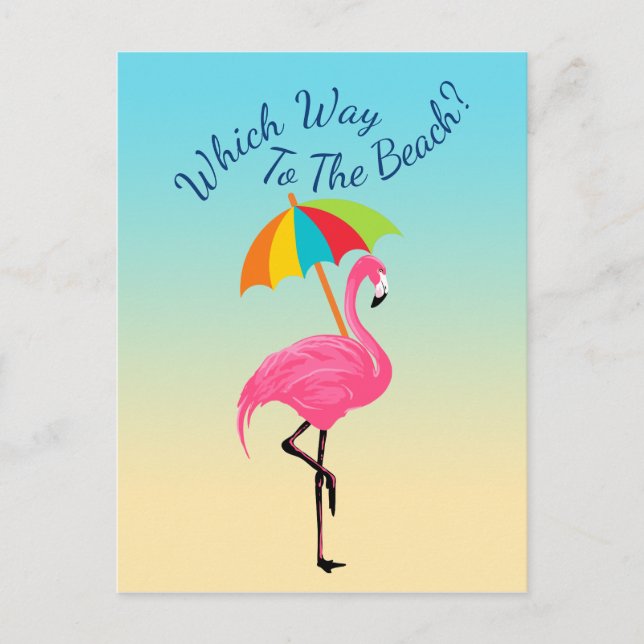 Which Way To The Beach-Pink Flamingo Postcard (Front)