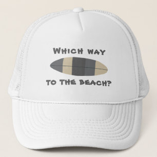 Which way to the beach? Surfboard in gray Trucker Hat
