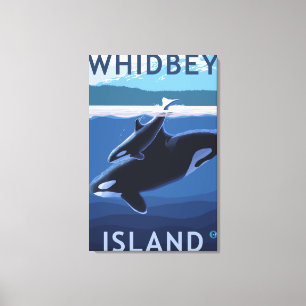 Whidbey Island, WashingtonOrca and Calf Canvas Print