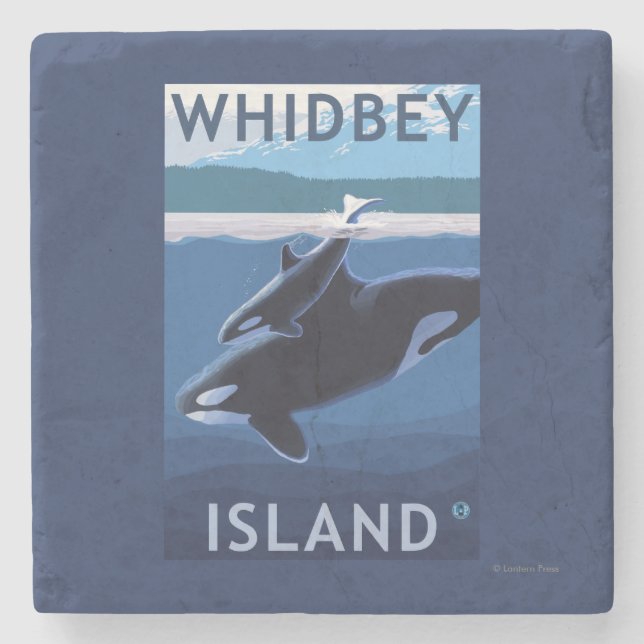 Whidbey Island, WashingtonOrca and Calf Stone Coaster (Front)
