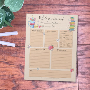 While You Were Out Sub Teacher Books Notepad