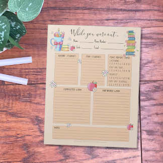 While You Were Out Sub Teacher Books Notepad