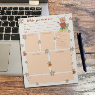 While you were out Substitute Form Owl Notepad