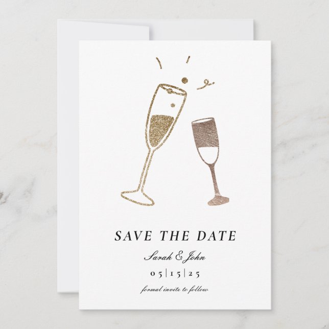Whimcial Champagne Save the Date Card with Photo (Front)
