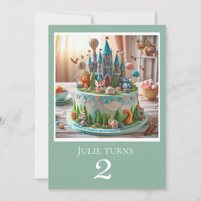 WHIMISCAL CASTLE BIRTHDAY CAKE PARTY INVITATION (Back)