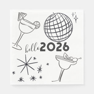 Whimiscal Doodles Hello 2026 New Years Gold Napkin