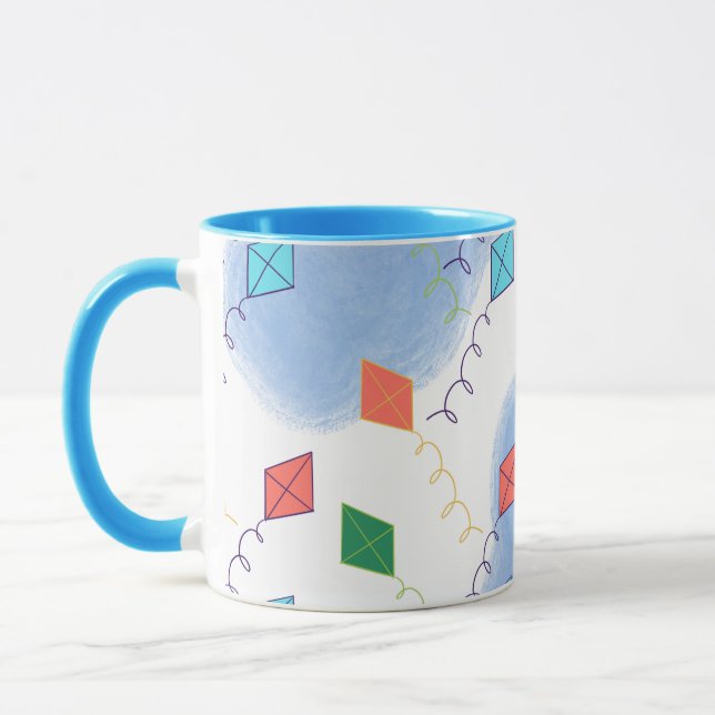 Whimiscal Kites Multicolored Sky Pattern Mug (Left)