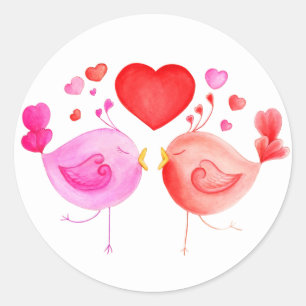 Whimiscal love birds hearts pink red white sticker