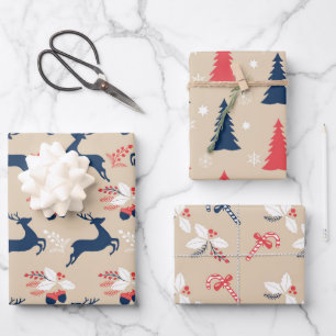 Whimiscal Nordic Christmas Trees and Deers Wrapping Paper Sheet