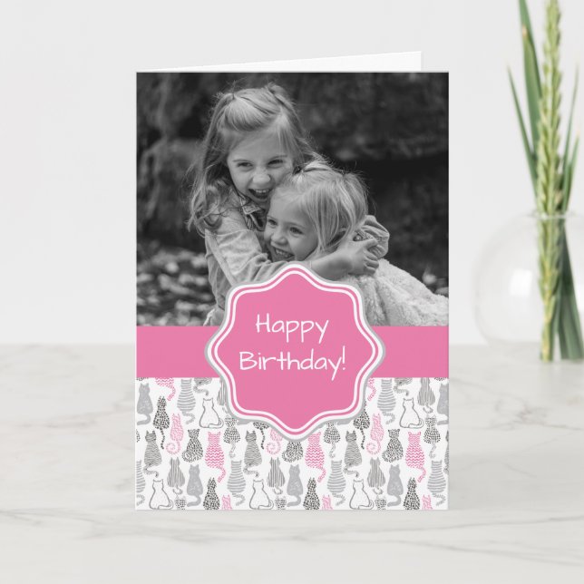 Whimiscal Pink and Grey Sketch Cat Gift Ideas Card (Front)