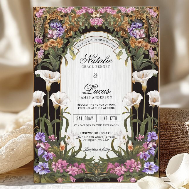 Whimiscal Purple Pink Calla Lily Floral Wedding Invitation (Creator Uploaded)