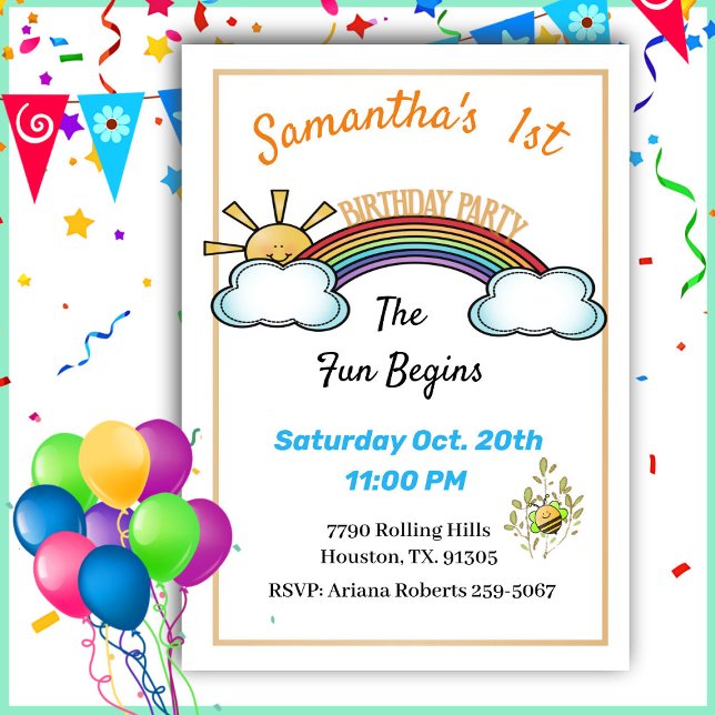 Whimiscal Rainbow 1st Birthday Invitation (Creator Uploaded)