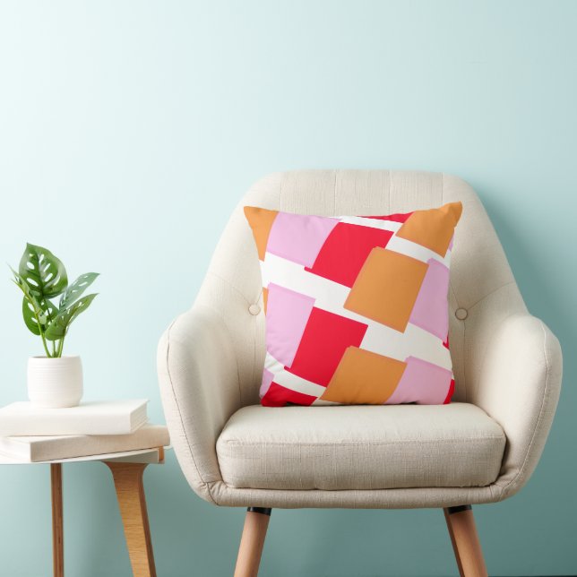 Whimiscal Squares Red Orange Pink  Cushion (Chair)