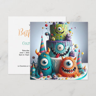 Whimiscal Weird Crazy Monster Cake Birthday Invitation