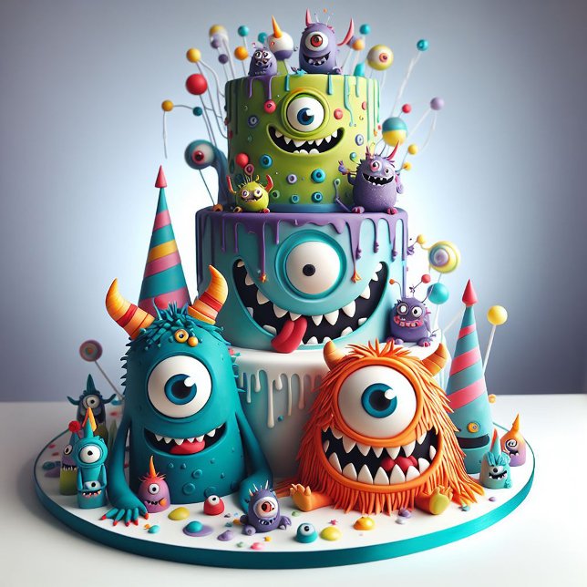 Whimiscal Weird Crazy Monster Cake Birthday Invitation (Wacky Monsters Birthday Invitation)