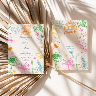 Whimisical Disco Colorful Wedding Invite