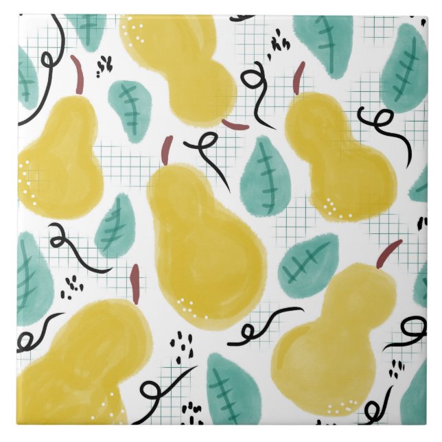 Whimisical Pear Pattern Illustration Tile (Front)