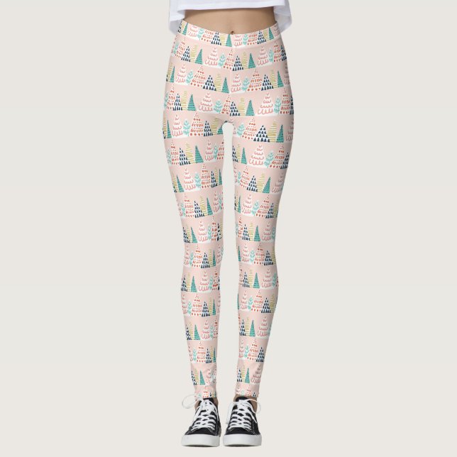 Whimisical Pink Christmas Tree Leggings (Front)
