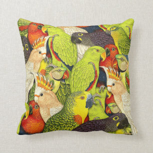 Whimscal Nature Green Parrots Birds Pattern Cushion