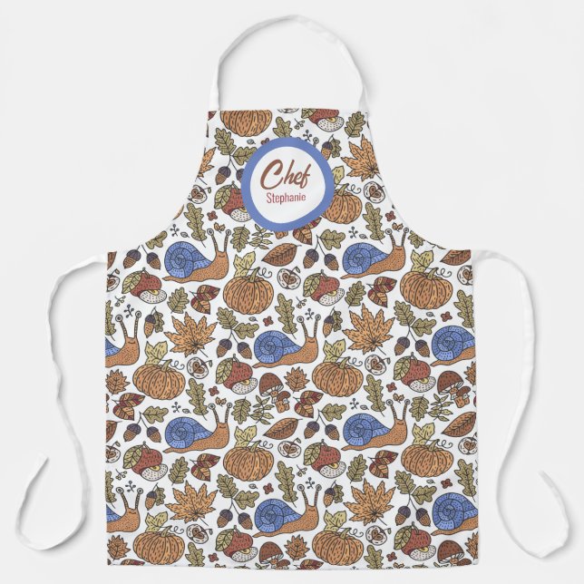 Whimscial Snails, Pumpkins & Apples Fall Editable  Apron (Front)