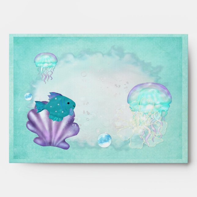 Whimsey Aquarium 2 Folk Art BABY SHOWER Envelopes (Front)