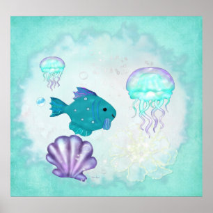 Whimsey Aquarium 2 Folk Art NURSERY PEDIATRICIAN Poster